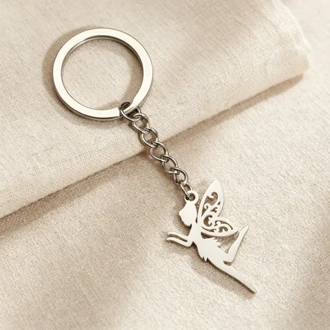 Edelstahl Schmetterlingsflügel Blumenfee Elf Pendent Schlüsselanhänger Mit Kette Fee Geschenk Schlüsselring Für Damen Mädchen