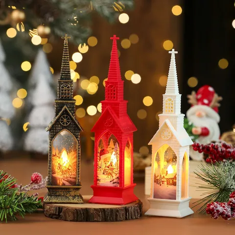 Noël Décoratif Église Forme LED Veilleuse Bougie Électronique Lumière Maison de Noël Fête Décoration Cadeau