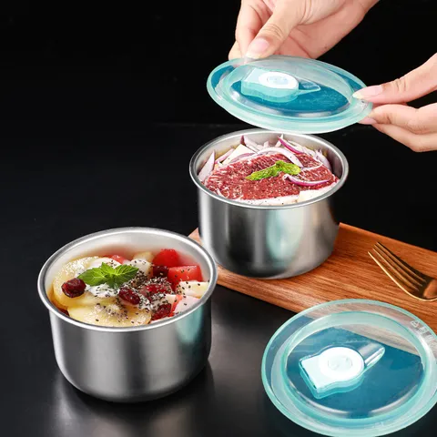 Cuenco de Acero Inoxidable para Cocinar Huevos al Vapor con Tapa Contenedor de Almacenamiento de Alimentos para Bebés