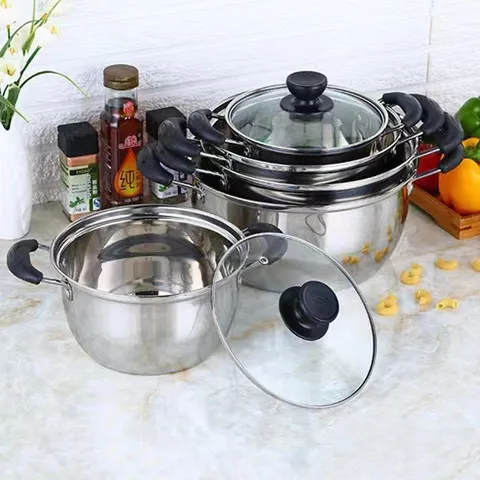 Thickened Stainless Steel Soup Pot Steamer Cookware With Glass Lid Gas Induction Cooker Compatible Kitchen Cooking Pot