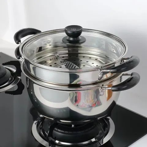 Thickened Stainless Steel Soup Pot Steamer Cookware With Glass Lid Gas Induction Cooker Compatible Kitchen Cooking Pot