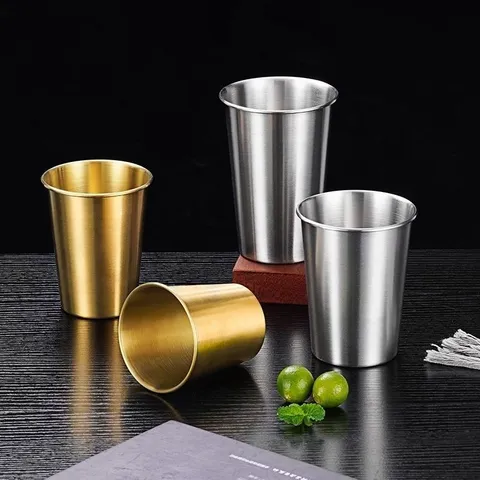 Industrieller Stil Edelstahl Bierkrug Gekannter Rand Einlagig Kalter Getränke Camping Becher Metall Wasserbecher