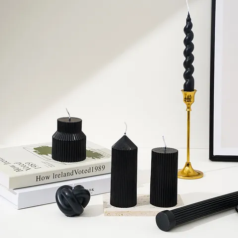 Bougies Piliers Parfumées Noires Motifs Géométriques Rayés Spirale Tordue Ensemble de Bougies Décoration Intérieure Anniversaire Mariage Fête