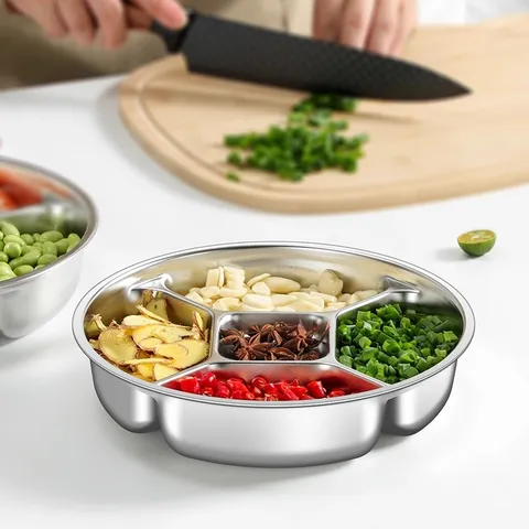 Plateau de Préparation 5 Grilles en Acier Inoxydable 304 Assiette de Service Divisée Multifonctionnelle Cuisine Légume