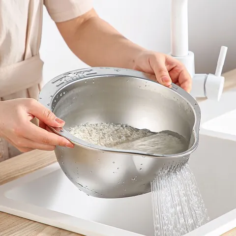 Lavabo de Arroz de Acero Inoxidable Cesta de Drenaje de Fondo Inclinado Creativo Cocina Doméstica