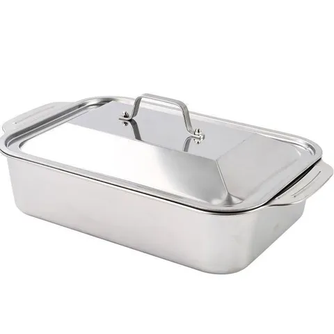 Stainless Steel Rectangular Grill Pan With Lid Deep Baking Tray Kitchen Cookware
