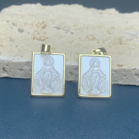 Colgante Cuadrado Retrato Religioso Nácar Blanco Cobre Chapado en Oro 18K Colgante Solo Sin Cadena