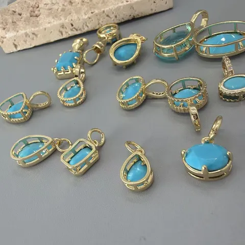 Kupfer Künstlicher Türkis Kristall Herz Wassertropfen Anhänger Vergoldet Strass Charms DIY Schmuckherstellung Zubehör Für Damen