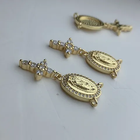 Jungfrau Maria Kreuz Zirkonia Anhänger Charme Für DIY Halskette Herstellung Schmuckzubehör Kupfer 18K Vergoldet Anhänger Ohne Kette