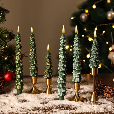 Christmas Tree Scented Soy Blend Wax Candle Festive Home Decor Tabletop Atmosphere Prop Long Pillar Candle Gift
