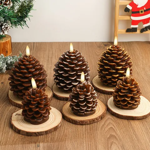 Christmas Painted Pinecone Paraffin LED Bullet Candle Light Home Decor Festive Party Atmosphere Prop