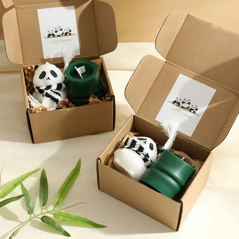 Set de Regalo de Vela Aromática de Panda y Bambú Lindo Velas de Aromaterapia de Cera de Soja con Caja de Regalo para Decoración del Hogar Fiesta