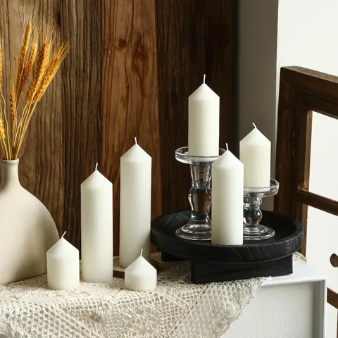 Vela de Pilar Puntiaguda a Rayas Blancas Minimalista Nórdica Forma Geométrica Cera de Mezcla de Soja Vela Aromática para Decoración del Hogar