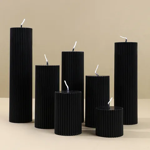 Vela Aromática Cilíndrica Negra de Cera de Soja Pilar Romano Europeo Retro Francés Adorno de Decoración del Hogar