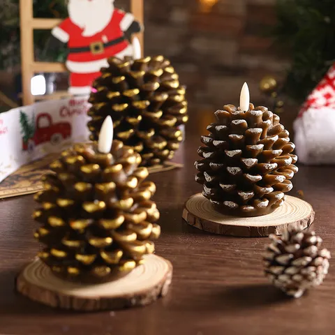 Christmas Pinecone LED Candle Light Paraffin ABS Painted Decorative Illumination For Home Holiday Party Decor