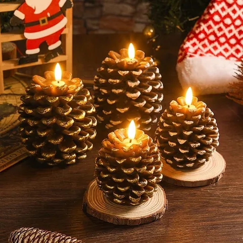 Christmas Pinecone LED Candle Light Paraffin ABS Painted Decorative Illumination For Home Holiday Party Decor