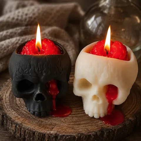 Gothic Skull Scented Candle Handmade Soy Blend Wax Halloween Spooky Ghost Festival Home Decor Party Tabletop Ornaments