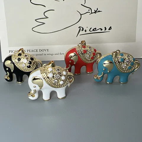 Großer Emaille Elefant Anhänger Strass Eingelegt Kupfer Tier DIY Schmuck Zubehör Vergoldet Elefant Halskette Charms