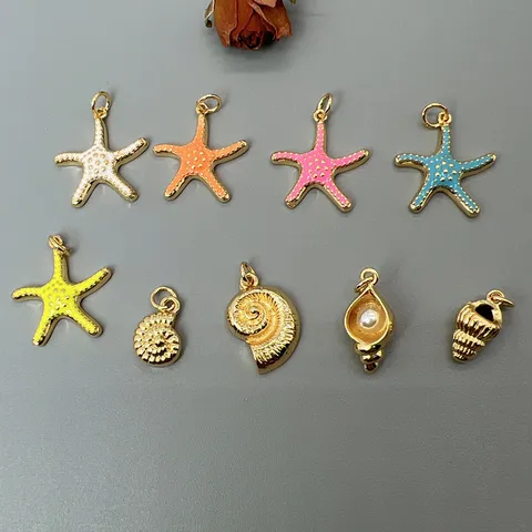 Ozean Stil Kupfer Emaille Seestern Muschel Charms Vergoldet Meerestier Künstliche Perle Anhänger Für DIY Schmuckherstellung Handwerk