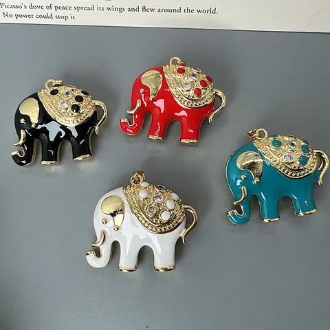 Großer Emaille Elefant Anhänger Strass Eingelegt Kupfer Tier DIY Schmuck Zubehör Vergoldet Elefant Halskette Charms