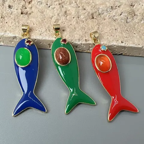 18K Vergoldeter Kupfer Goldfisch Anhänger Tropföl Emaille Tier Charm Für DIY Schmuckherstellung Halskette Zubehör Damen