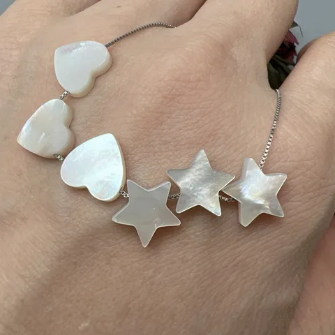Perles en Nacre Blanche Naturelle Forme Cœur Étoile Perles de Coquillage pour Création Bijoux DIY Accessoires Artisanaux