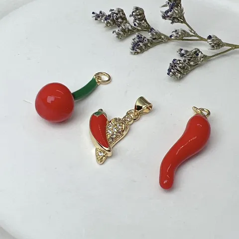 Copper Enamel Fruit Charms For Jewelry Making DIY Cherry Chili Pendants With Rhinestone Mini Fruit Jewelry Accessories For Necklace Bracelet