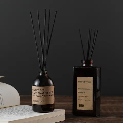 Botella de Difusor de Caña de Vidrio Ambientador de Hogar Set de Aceite de Aromaterapia con Palitos de Ratán para Baño Oficina