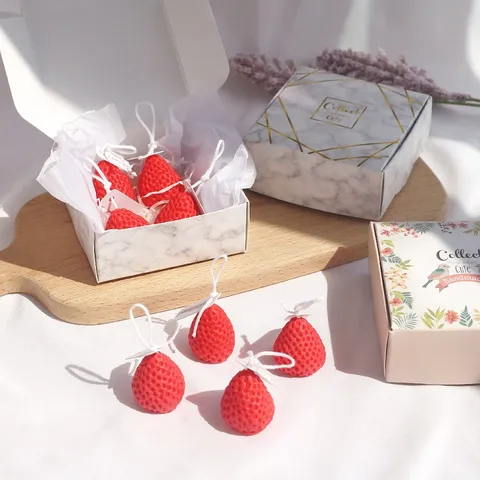 DIY Cute Mini Strawberry Scented Candle Soy Wax Simulation Fruit Candle Sweet Wedding Party Home Decor