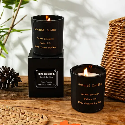 Bougie Parfumée en Verre Noir Cire de Soja Aromathérapie Pour Maison Chambre Décor Romantique Parfum Longue Durée