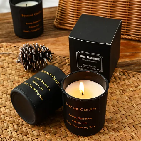 Bougie Parfumée en Verre Noir Cire de Soja Aromathérapie Pour Maison Chambre Décor Romantique Parfum Longue Durée