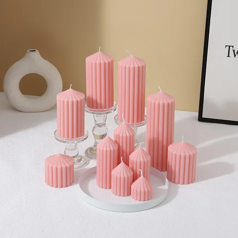 Vela Aromática Cilíndrica a Rayas Rosas Minimalista Mezcla de Cera de Soja Vela de Aromaterapia Decoración del Hogar Accesorio de Ambiente