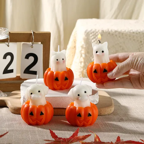 Halloween Pumpkin Puppy And Kitten Scented Candle Festive Creative Animal Shape Wax Candle Home Party Decor Gift