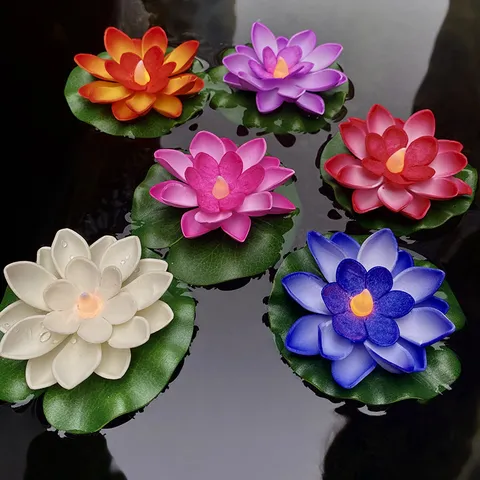 LED Electronic Waterproof Floating Lotus Candle Lamp Artificial Flower Light For Water Pool Decor Wishing Party Lighting