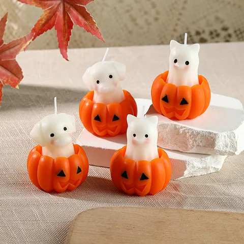 Halloween Pumpkin Puppy And Kitten Scented Candle Festive Creative Animal Shape Wax Candle Home Party Decor Gift