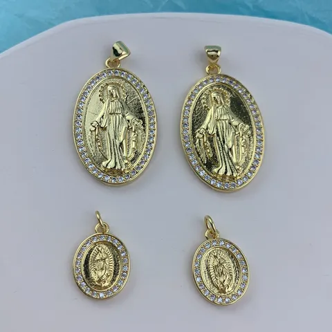 Kupferlegierung Zirkonia Jungfrau Maria Anhänger Ohne Kette Religiöses Porträt Ovaler Charm Für DIY Schmuckherstellung