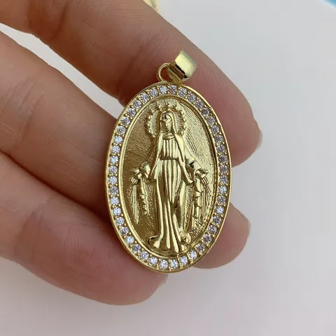 Kupferlegierung Zirkonia Jungfrau Maria Anhänger Ohne Kette Religiöses Porträt Ovaler Charm Für DIY Schmuckherstellung