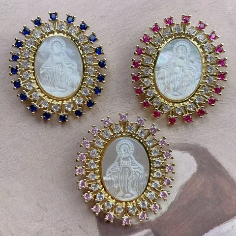 Vintage Muschel Porträt Anhänger Halskette Zirkonia Eingelegt Vergoldet Kupfer Religiöse Jungfrau Maria Schmuck DIY