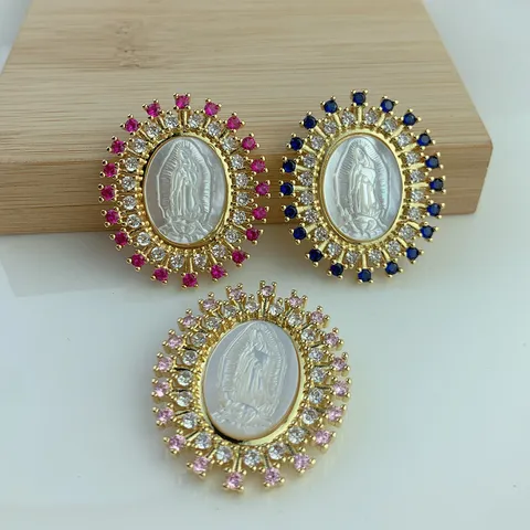 Vintage Muschel Porträt Anhänger Halskette Zirkonia Eingelegt Vergoldet Kupfer Religiöse Jungfrau Maria Schmuck DIY