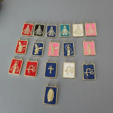 Ciondoli Rettangolari in Rame e Smalto Vergine Maria Nostra Signora di Guadalupe Croce Religiosa Fede Fé Charms per Collana DIY Gioielli