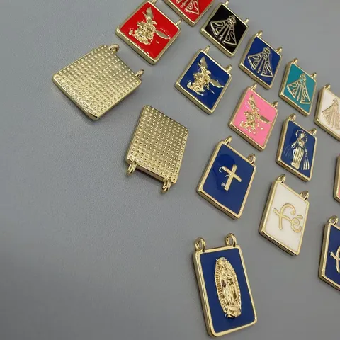 Ciondoli Rettangolari in Rame e Smalto Vergine Maria Nostra Signora di Guadalupe Croce Religiosa Fede Fé Charms per Collana DIY Gioielli
