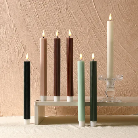 Long Rod LED Electronic Candle Light Paraffin Shell Striped Bullet Head Decorative Ornament For Home Party