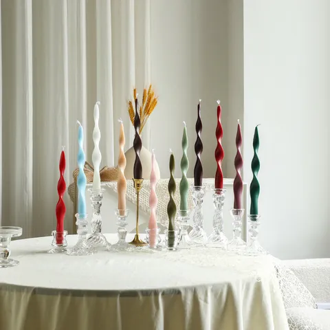 Long Tapered Scented Soy Wax Candles Spiral Pillar Candles For Home Decor Party Dinner Table Wedding Decoration