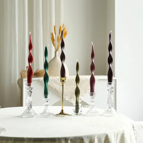 Long Tapered Scented Soy Wax Candles Spiral Pillar Candles For Home Decor Party Dinner Table Wedding Decoration