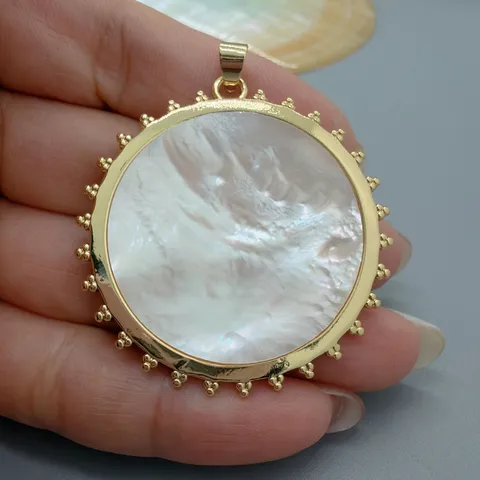 Großer Runder Perlmutt Achat Türkis Anhänger Für Damen Vergoldetes Kupfer Strahlenkranz Perlen Anhänger Mode Schmuck Zubehör