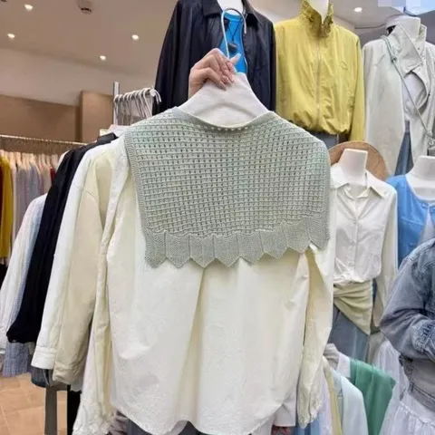 Damen Einfarbig Ajour Gestrickter Schal Sommer Leichter Schal Eleganter Falscher Kragen Nackenschutz