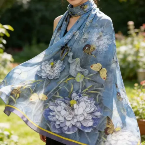 Damen Gedruckter Langer Schal Shuliang Garn Eleganter Floraler Leichter Umhang Mode Frühling Herbst Tägliche Kopfbedeckung Nackenwickel