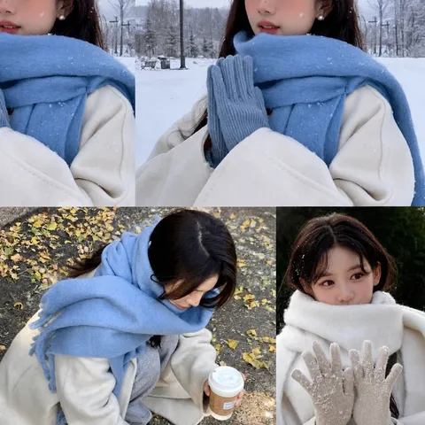 Écharpe Chaude et Épaisse d'Hiver Femmes Doux Toucher Cachemire Glands Design Uni et Carreaux Long Tour de Cou Mode