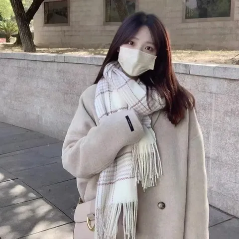 Damen Winter Warm Karostoss Schal Imitierter Kaschmir Quasten Weich Lässig Schal Mode Hals Kleidung Kaltes Wetter