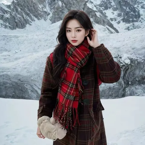 Damen Winter Warm Karostoss Schal Imitierter Kaschmir Quasten Weich Lässig Schal Mode Hals Kleidung Kaltes Wetter